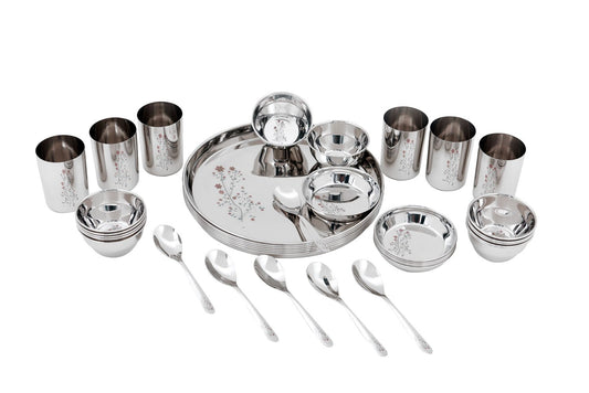 Meera Exclusive 22 Gauge Set of 36 Pcs Dulhan/Kanyadan/Dinner Set Contain 14Inch Begi (Plate), Color Floral Design Ideal Gift Or Personal Use