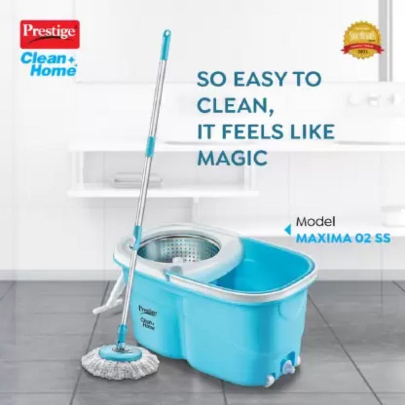 Prestige CleanHome Maxima 02 SS Magic Mop with 2 Mop-heads and Twin Buckets - 2
