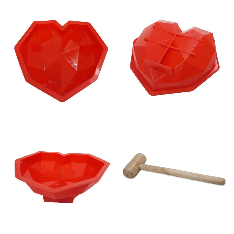 Rasoishop Pinata 3D Heart Shape Silicone Cake Mould with Hammer (