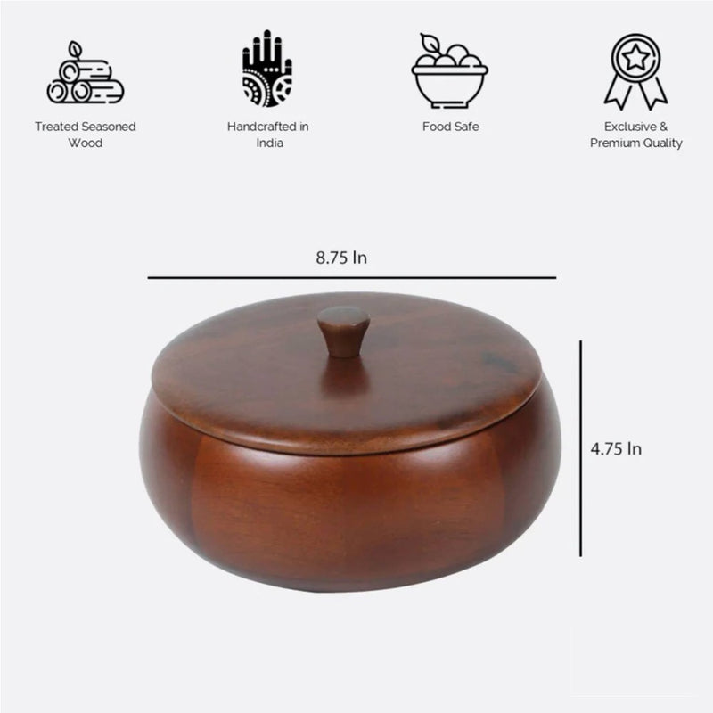 RasoiShop Wooden Mahogany Casserole with Wooden Lid - 5