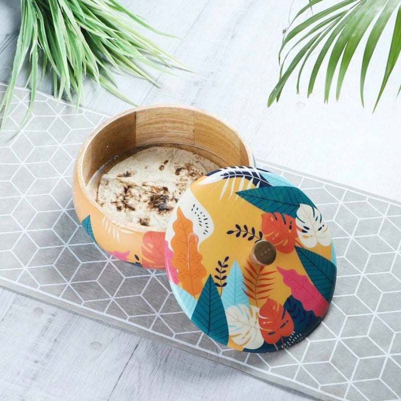 Softel Handcrafted Wooden Casserole | Roti Box | Round Roti Dabba with