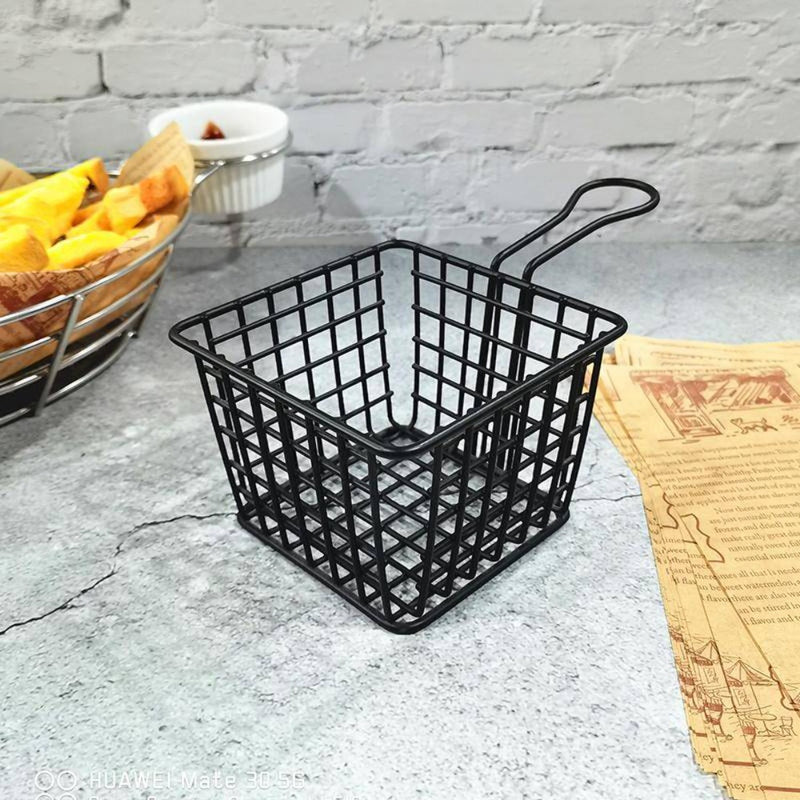 Softel Metal Portable Chips Deep Fry Basket | Fries Cart | Black | Mini French Chip Holder with Handles| Reusable Serving Food Presentation| Fries Baskets for Home Decor from RasoiShop
