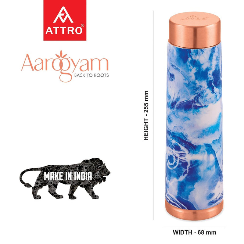 Attro Satveda Designer Jointless Copper Water Bottle - Blue Ocean - 4