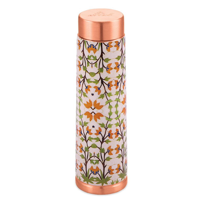 Attro Satveda Designer Jointless Copper Water Bottle - Floral - 11