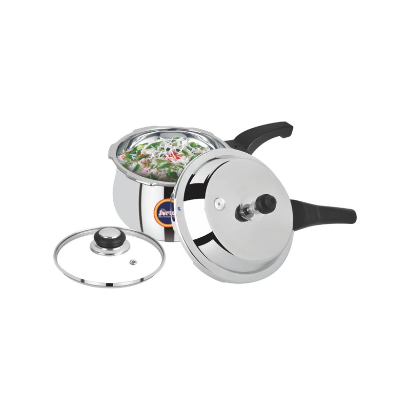 Softel Stainless Steel Handi Pressure Cooker with Glass Lid - 1.5 Litre - 1