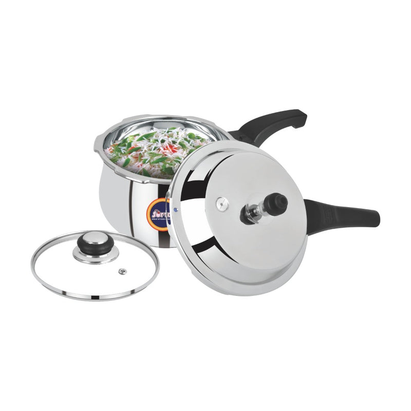 Softel Stainless Steel Handi Pressure Cooker with Glass Lid - 3 Litre - 5