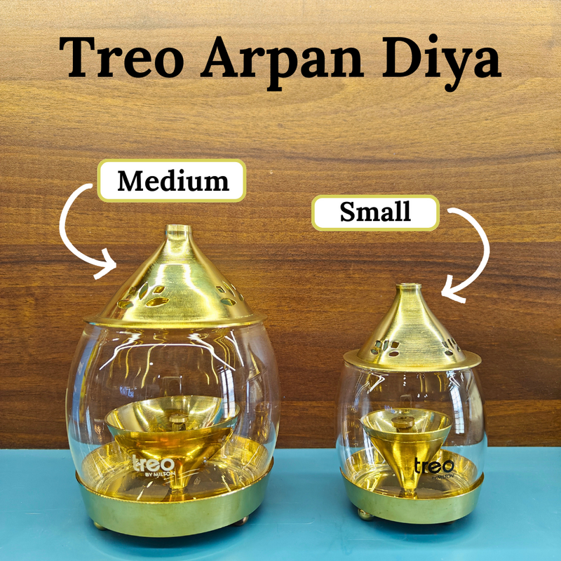 Treo Brass Arpan Diya with Borosilicate Glass Cover - 3