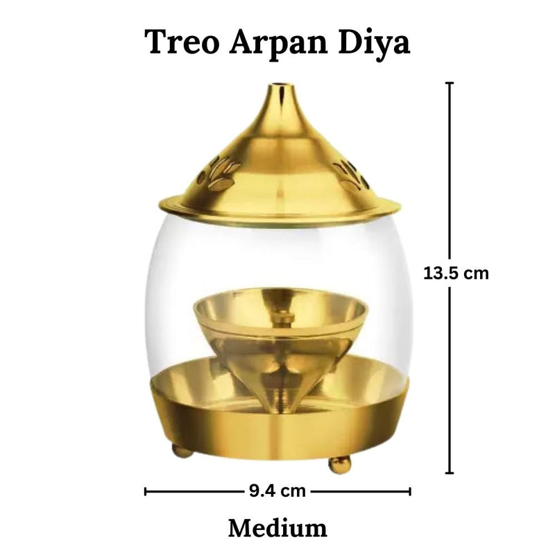Treo Brass Arpan Diya with Borosilicate Glass Cover - 7