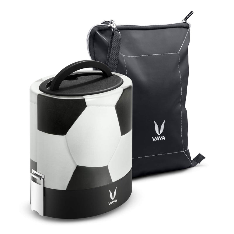 Vaya Tyffyn Soccer Copper-Finished Stainless Steel Lunch Box with Bagmat, 600ml / 1000ml, 3 Containers, Black
