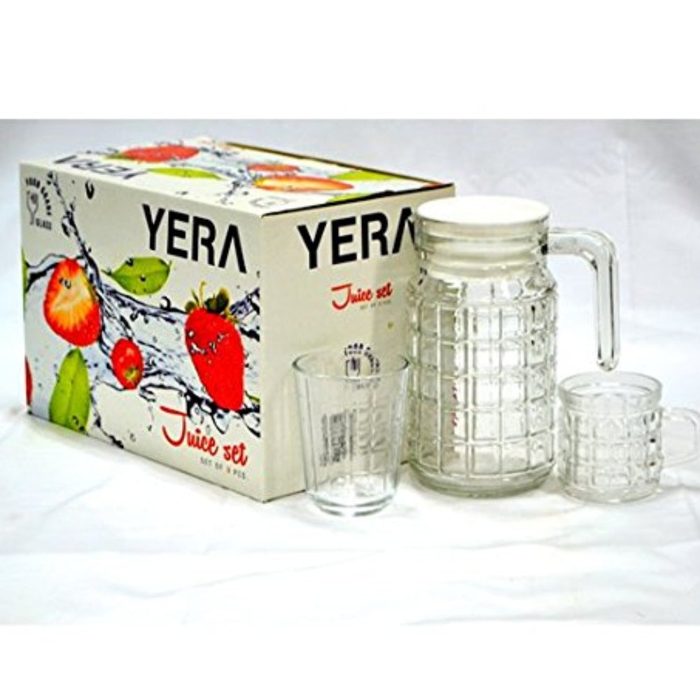 Yera Vector Moulded Design Juice Glass Set | Transparent | Set of 9 Pc