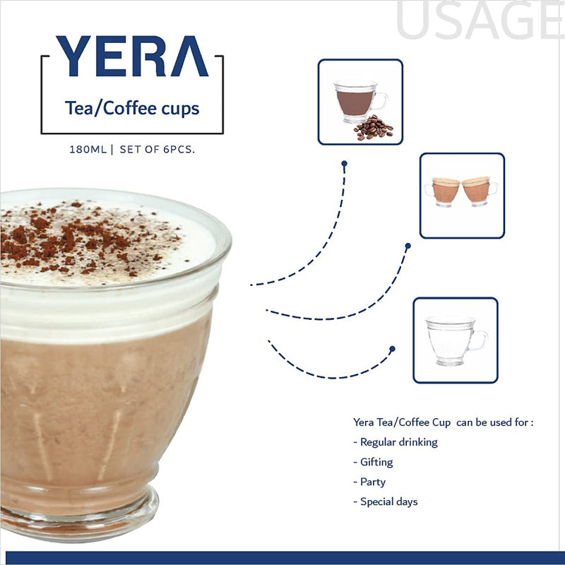 Yera CS6DD 180 ML Glass Coffee Mugs - 6