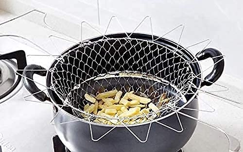 Stainless Steel Foldable Chef Basket | Multi-functional | Boiling Deep Frying | Fruit Vegetable Rinsing