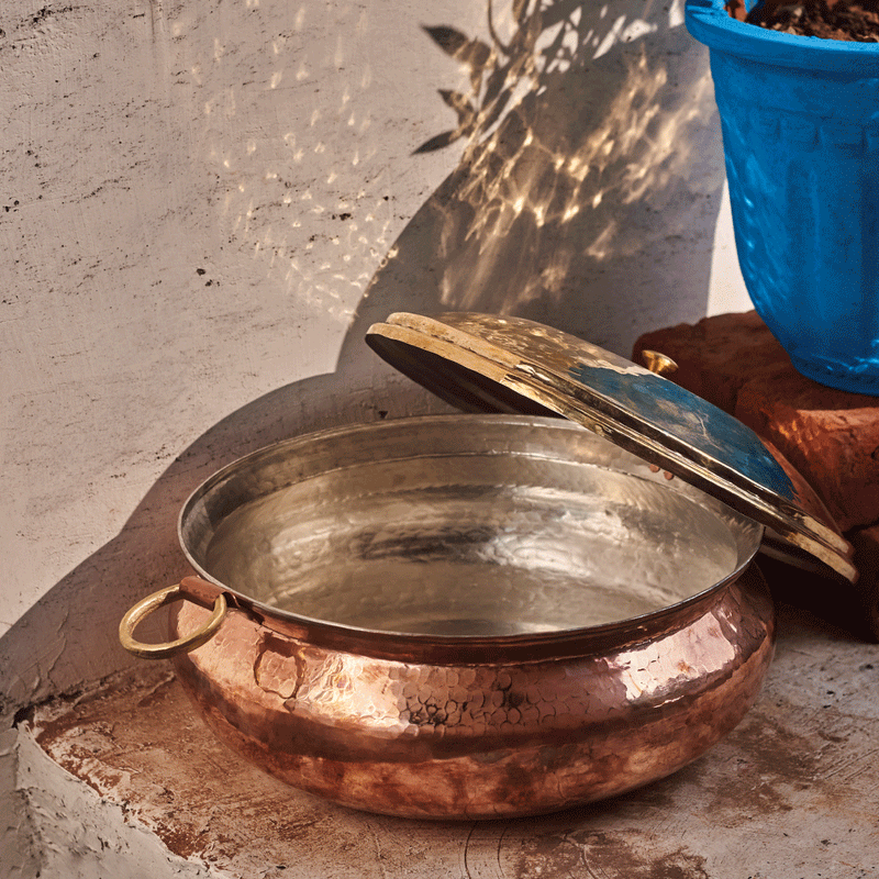 P-Tal Copper Hammered Lagan with Lid - 2
