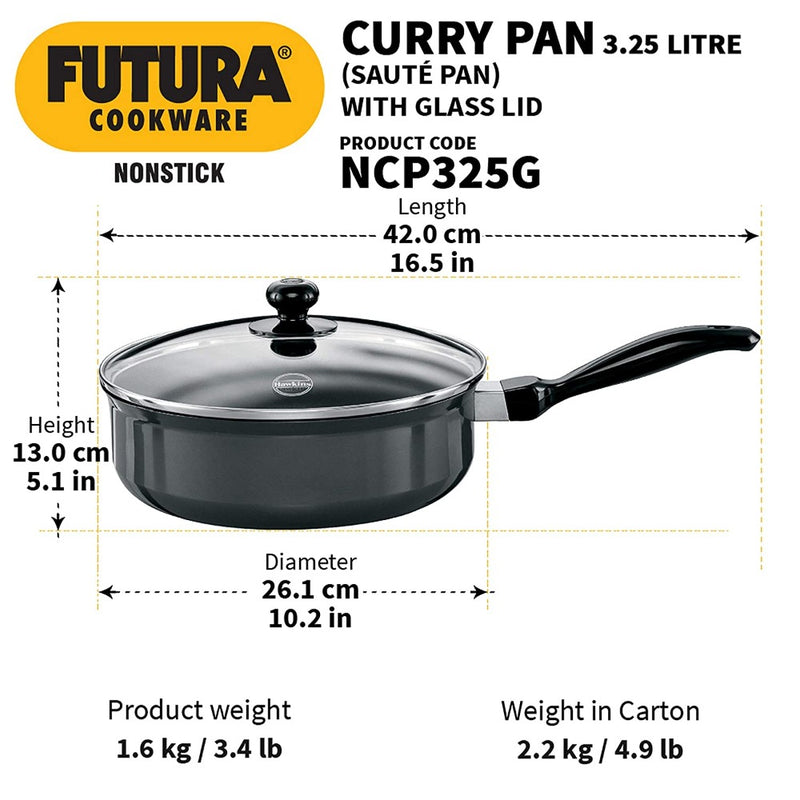 Hawkins Futura Non-Stick Saute Curry Pan with Glass Lid - 10