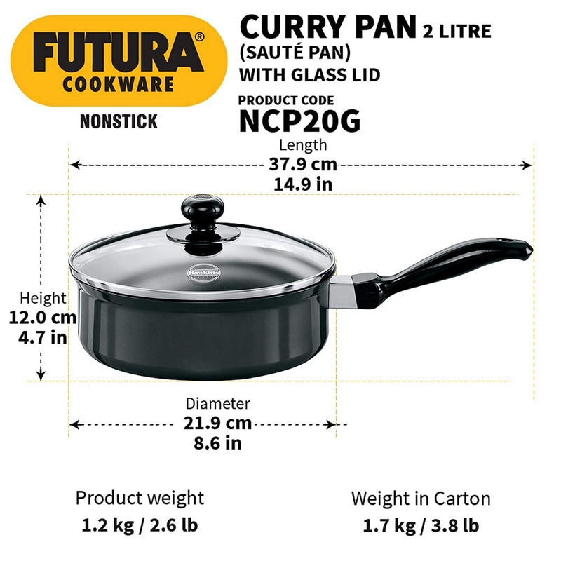 Hawkins Futura Non-Stick Saute Curry Pan with Glass Lid - 2