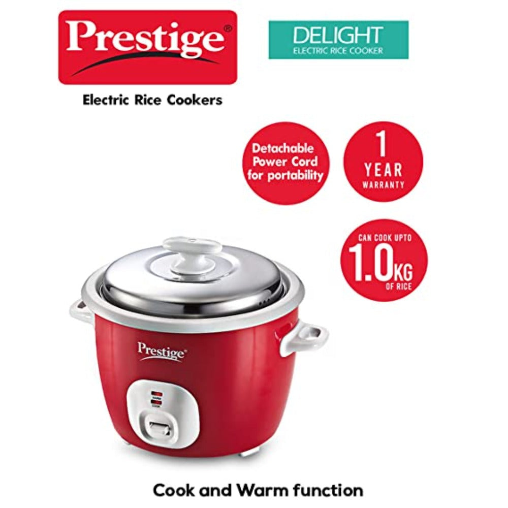 Prestige Cute Rice Cooker Litre with Close Fit Stainless Steel Lid Red