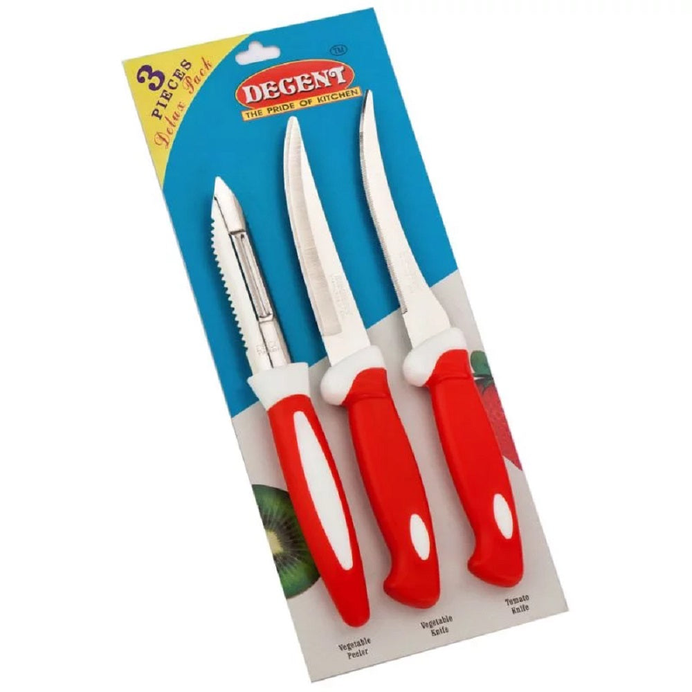 Decent Deluxe Knife & Peeler Set | Set of 3 Pcs – Rasoi Shop