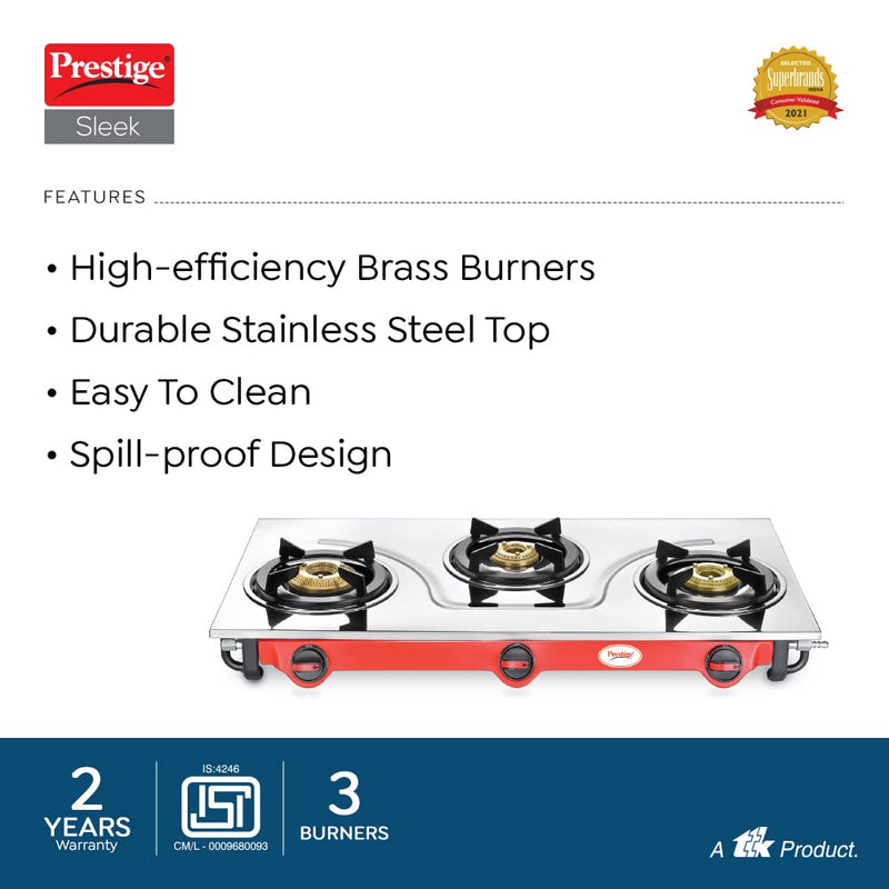 Prestige Sleek Stainless Steel 3 Burners L.P Gas Stove - 4