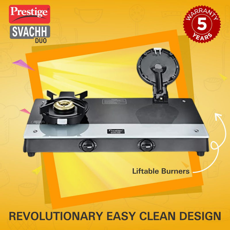 Prestige Svachh Duo GTSD02 Glass Top L.P Gas Stoves with Liftable 2 B