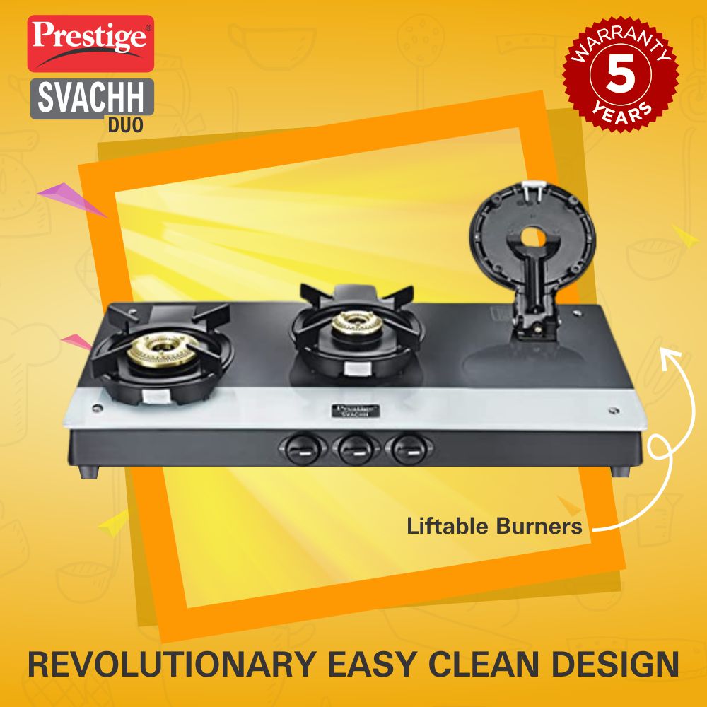 Prestige Svachh Duo GTSD-03 Glass Top L.P Gas Stoves with Liftable 3 Burners - 3