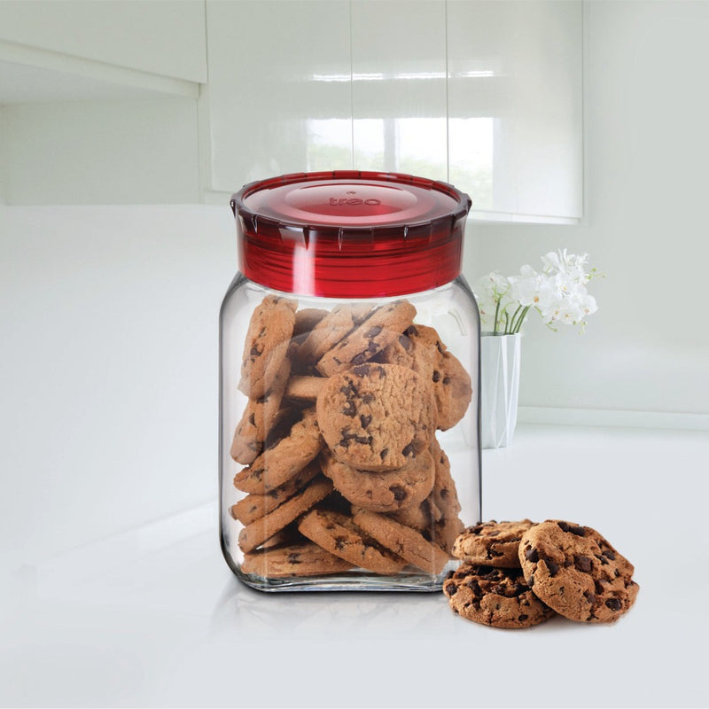 Treo Square Glass Storage Jar with Red Lid - 1300 ML - 3