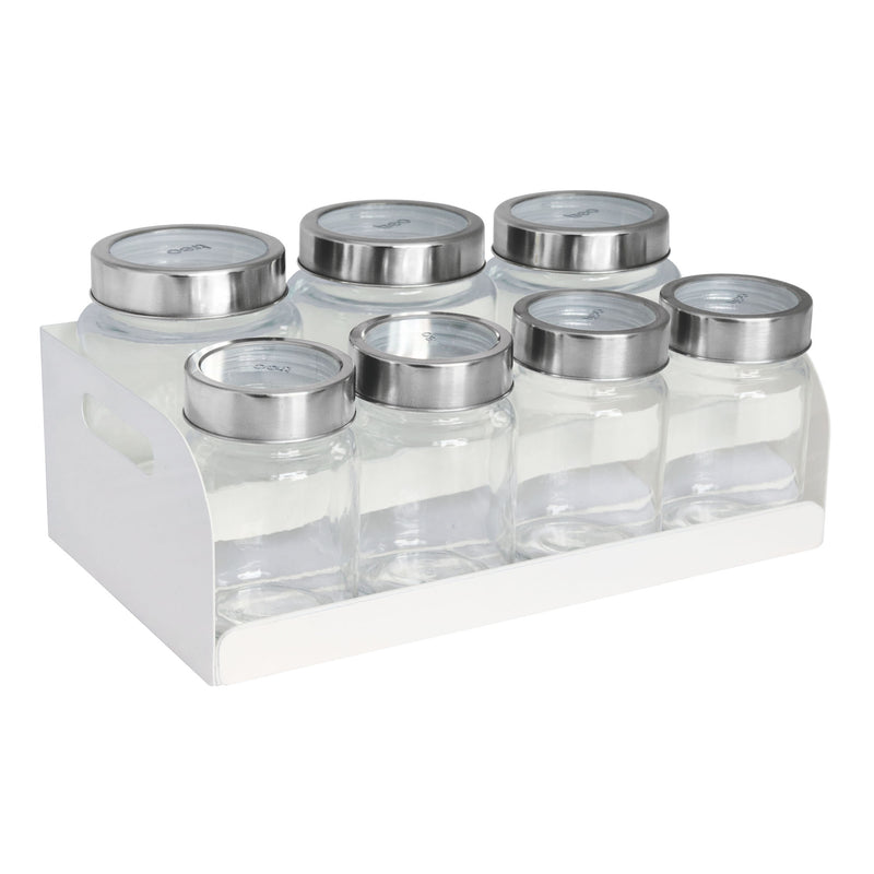 TREO Radius Glass Storage Jar Set of 8 with MS Stand
