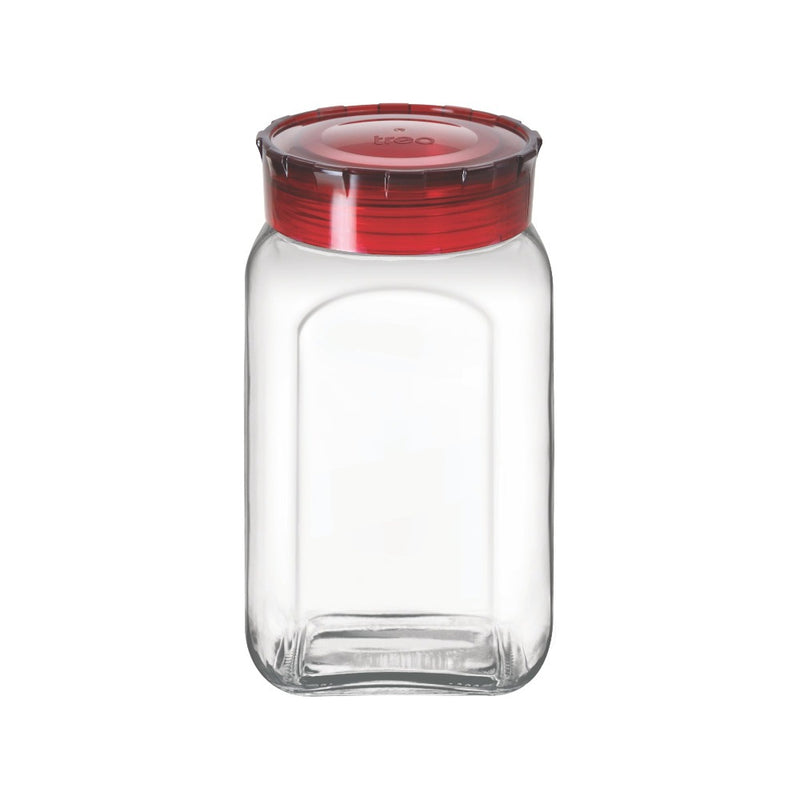 Treo Square Glass Storage Jar with Red Lid - 1700 ML - 6