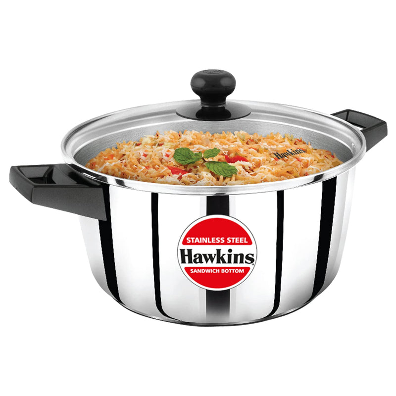Hawkins Stainless Steel Cook n Serve Casserole with Glass lid - 4 Litre - 13