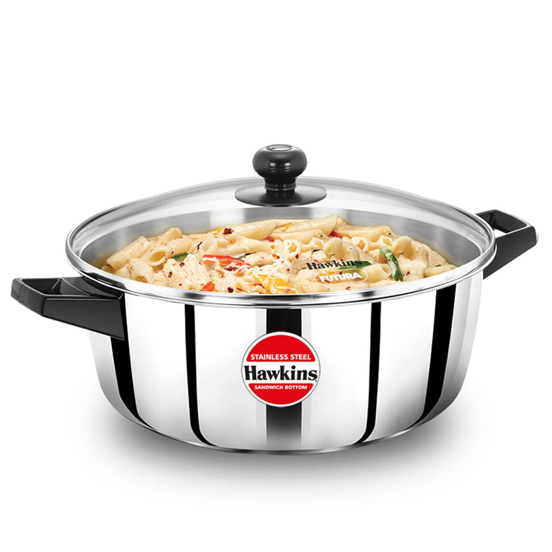 Hawkins Stainless Steel Cook n Serve Casserole with Glass lid - 5 Litre - 19
