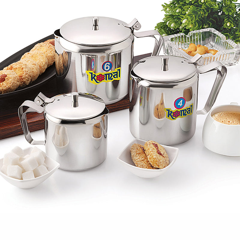 Komal Stainless Steel Tea Serving Pot With Handle | Tea Coffee Kettle 304 Grade Stainless Steel 720 ML Pot | Silver on RasoiShop