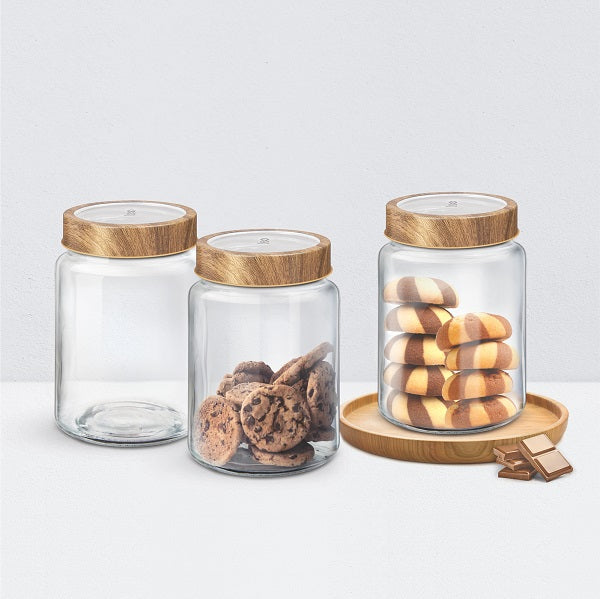 Treo Woody Radius 310 ML Storage Glass Jar | Transparent | Set of 3 and 6 Pcs on www.rasoishop.com