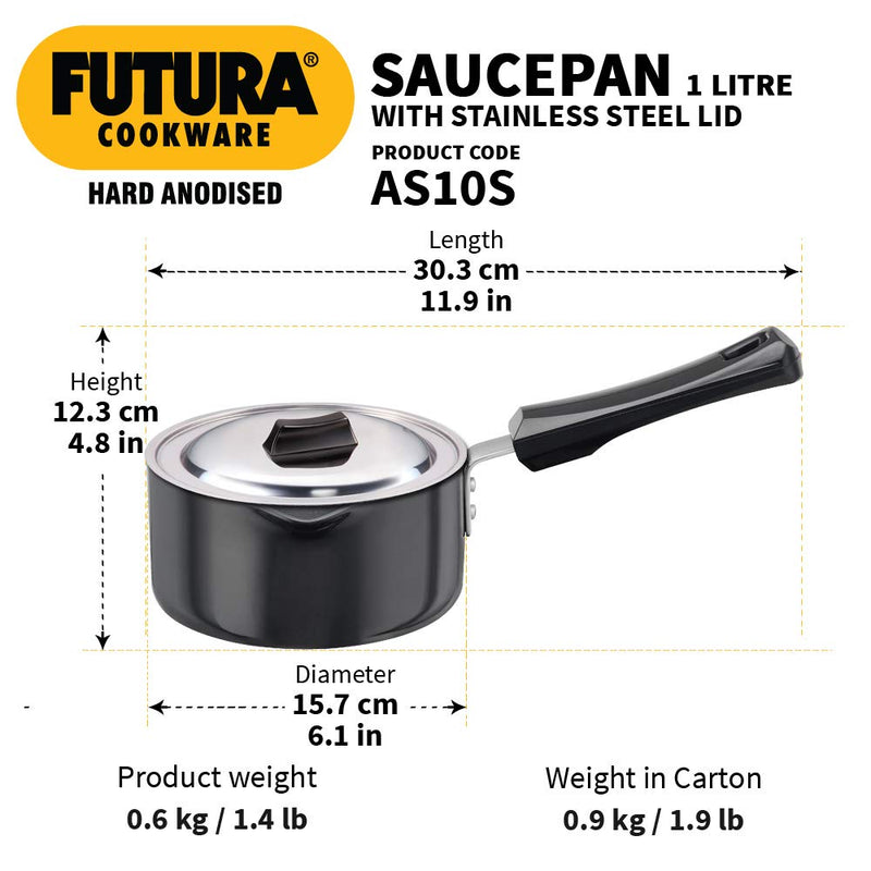Hawkins Futura Hard Anodised Saucepan with Stainless Steel Lid  - 3