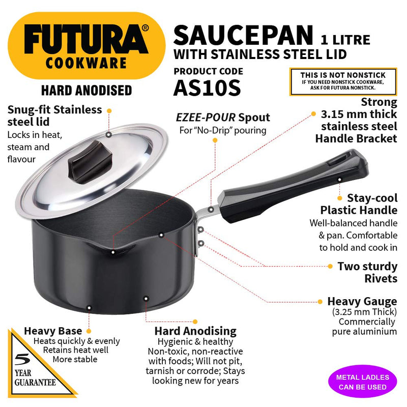 Hawkins Futura Hard Anodised Saucepan with Stainless Steel Lid  - 2